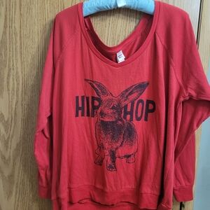 BONGO Plus Size 1X Red Graphic Hip-Hop Long Sleeve T-shirt